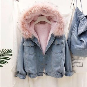 Pink Faux Fur Denim Jacket